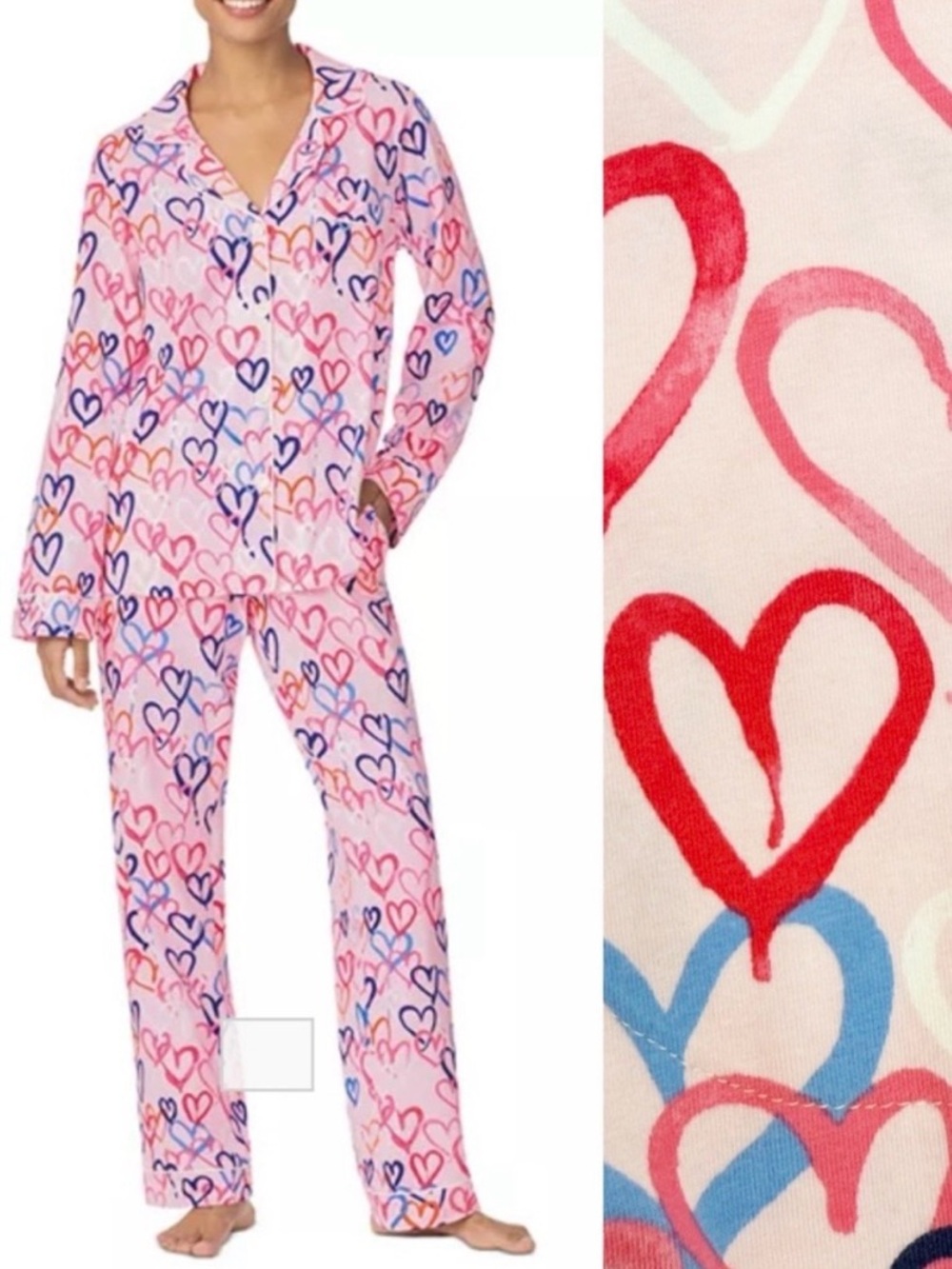 BedHead Pajamas Hearts Organic Cotton Two (2) Piece Pajama PJ Set Pink